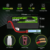 OVONIC Lipo-Akku 5200 mAh 50 C 11,1 V 3S RC-Akku mit Deans und XT60-Anschluss für RC-Auto, Boot, LKW